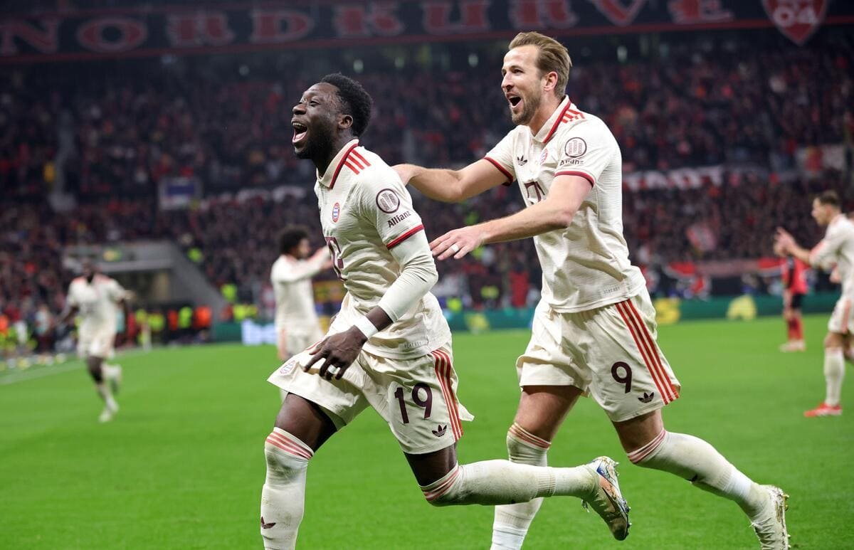 Bayern Munich goalscorers Harry Kane and Alphonso Davies