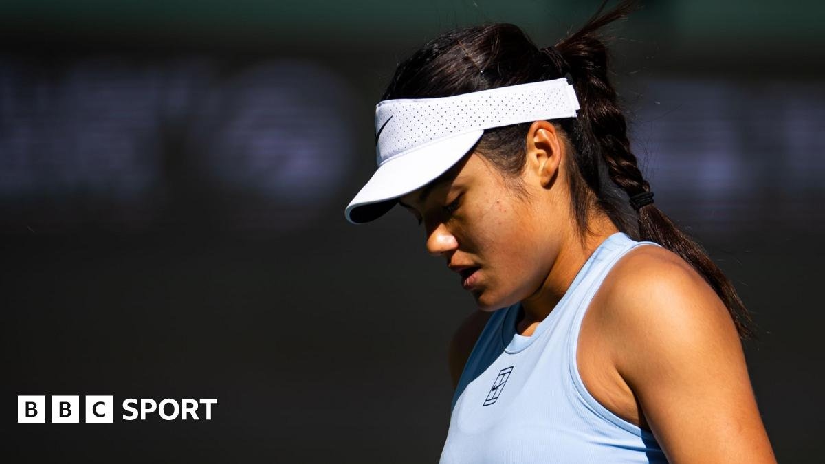 Emma Raducanu looks down to the court during her Indian Wells first round match