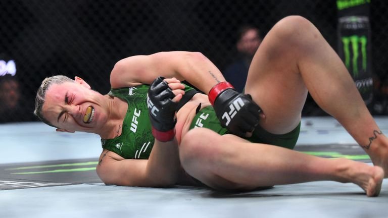 Molly McCann suffered a fractured leg at UFC 304 with the first kick of the fight and consequently wasn't able to recover, losing a unanimous decision to Bruna Brasil