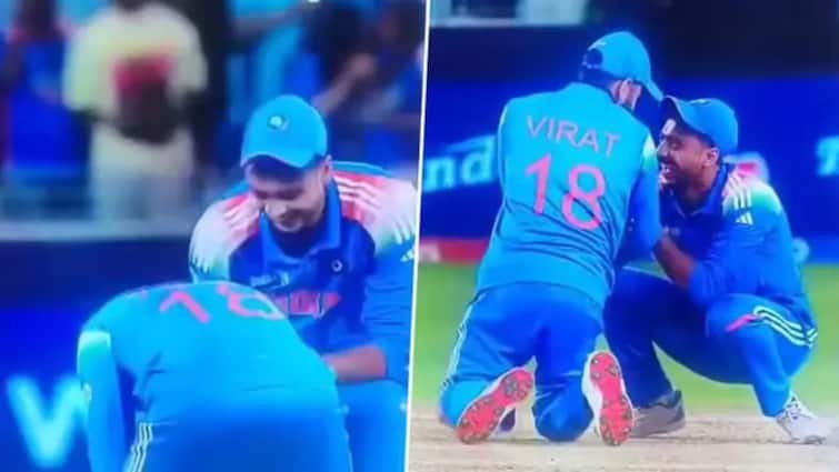 Virat Kohli touches Axar Patels feet after he takes Kane Williamson wicket IND Vs NZ Champions Trophy 2025 sports news Watch: केन विलियमसन को आउट करने के बाद विराट कोहली ने छुए अक्षर पटेल के पैर, देखें वायरल वीडियो