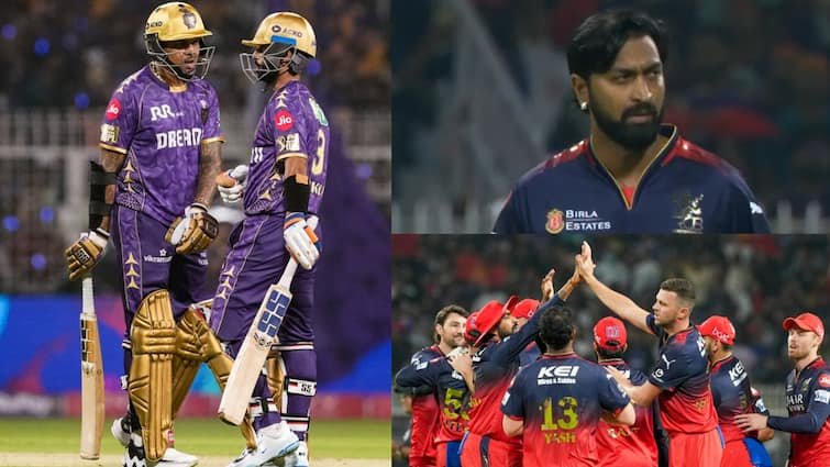 kkr innings highlights vs rcb today ipl 2025 match kolkata knight riders gave 175 runs target to royal challengers bengaluru रहाणे-नरेन का विस्फोट और फिर फुस्स हो गई KKR, RCB को दिया 175 का लक्ष्य; लास्ट 10 ओवर में बने 67 रन