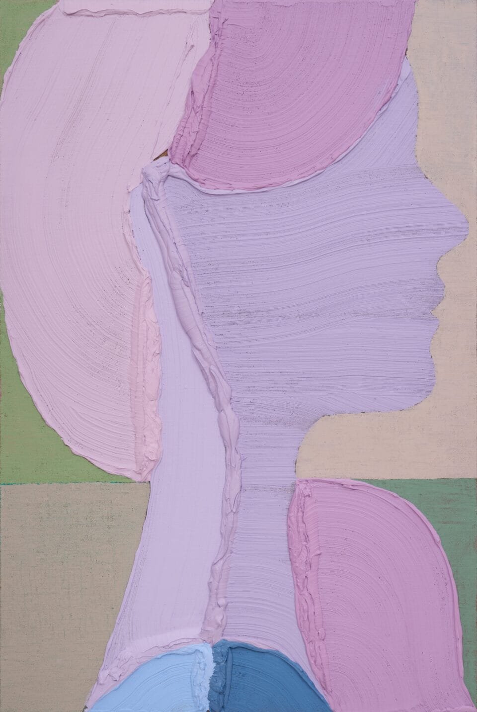 An acrylic painting of a minimal figure in profile, using heavy impasto paint.