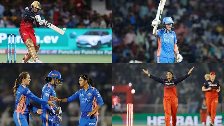 mi vs rcb full highlights wpl 2025 today match smriti mandhana sneh rana nat sciver brunt mumbai vs bengaluru highlights RCB ने तोड़ा मुंबई इंडियंस का दिल, सीधे फाइनल का सपना रह गया अधूरा; 11 रनों से मिली हार