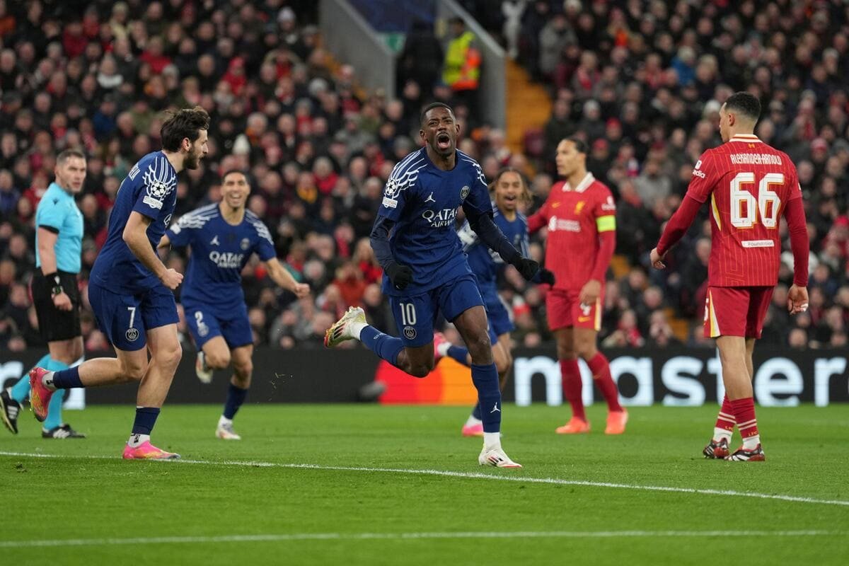 Ousmane Dembele scores for Paris Saint-Germain against Liverpool